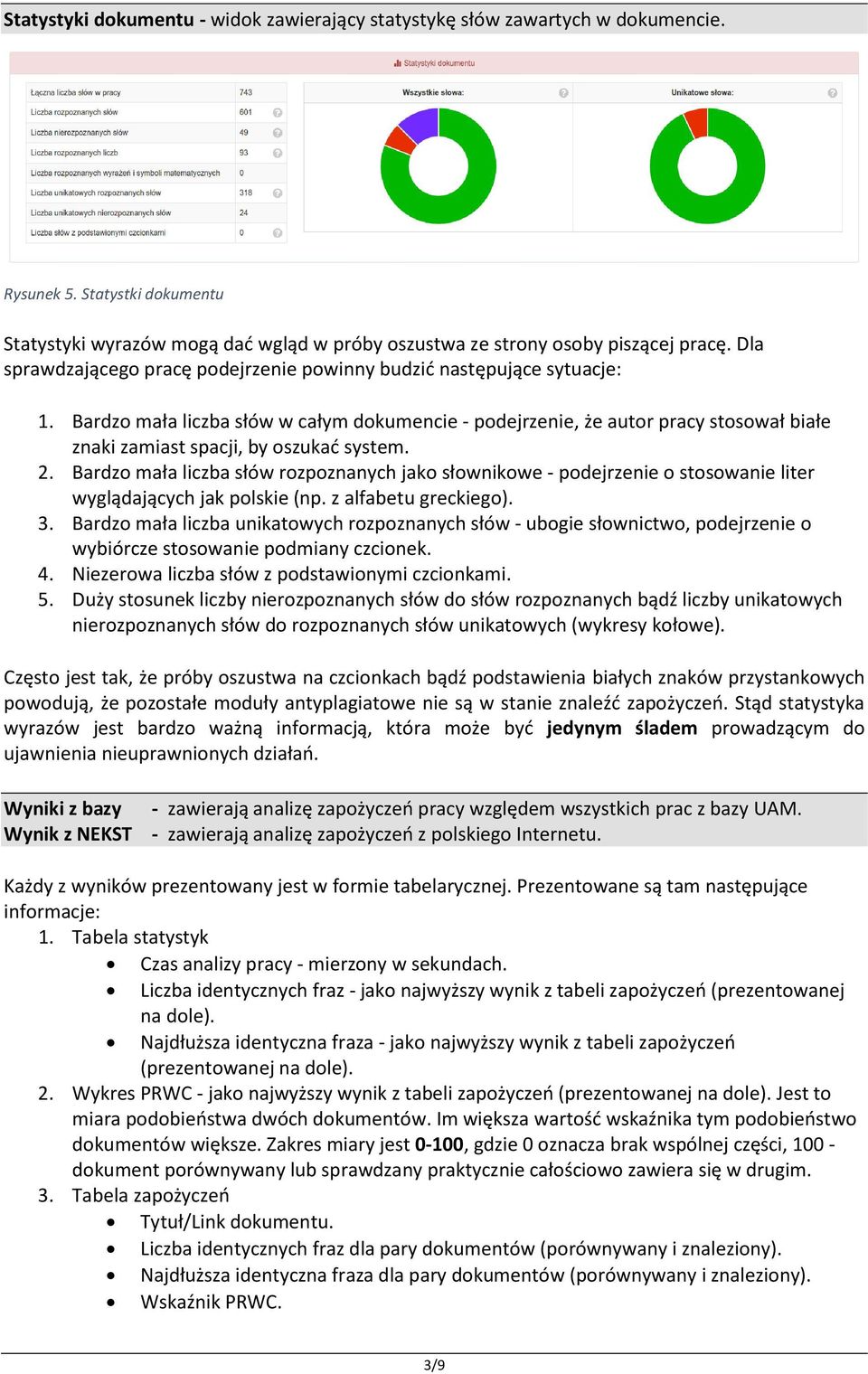 Bardzo mała liczba słów w całym dokumencie - podejrzenie, że autor pracy stosował białe znaki zamiast spacji, by oszukać system. 2.