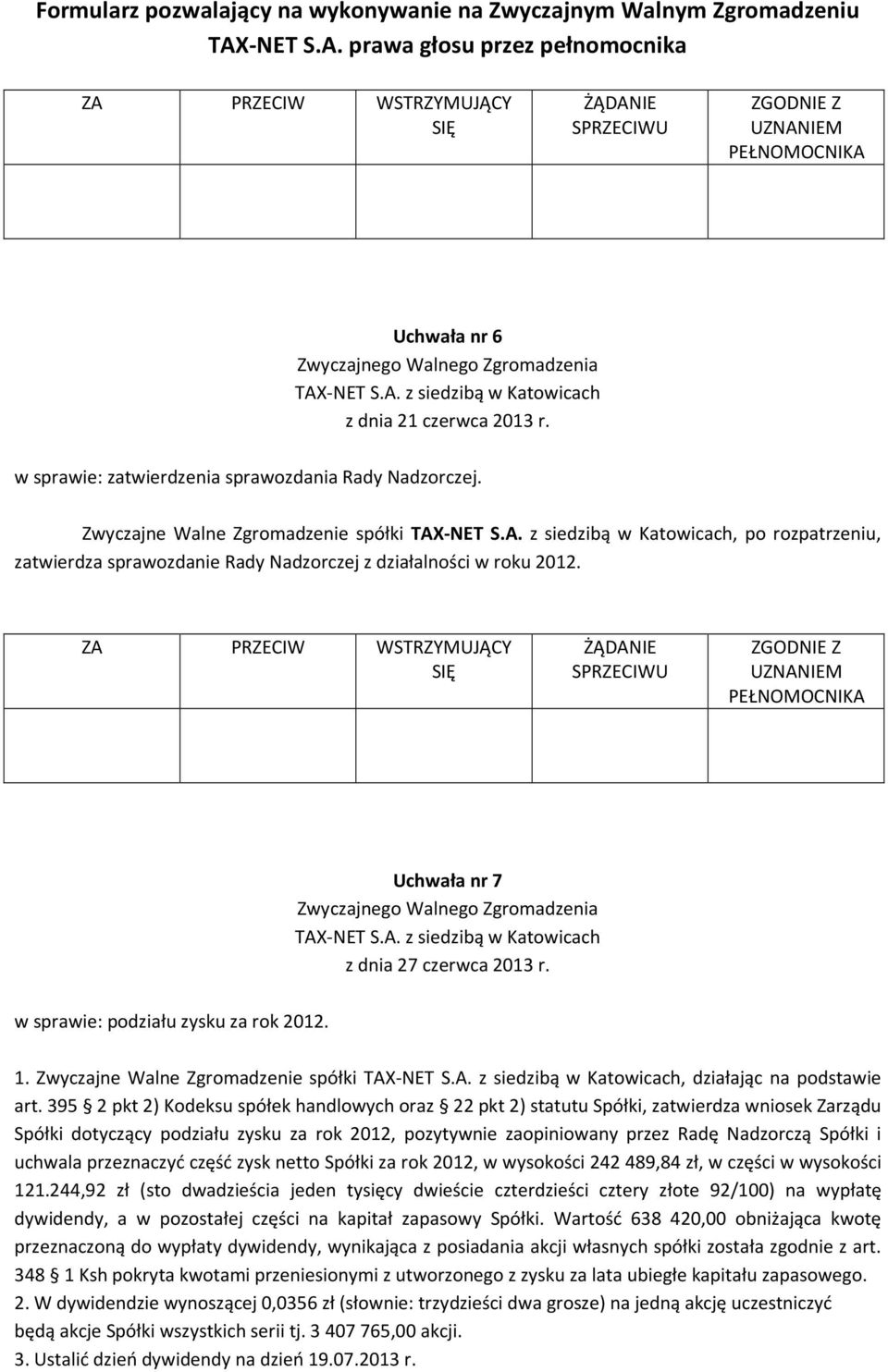 Zwyczajne Walne Zgromadzenie spółki, działając na podstawie art.