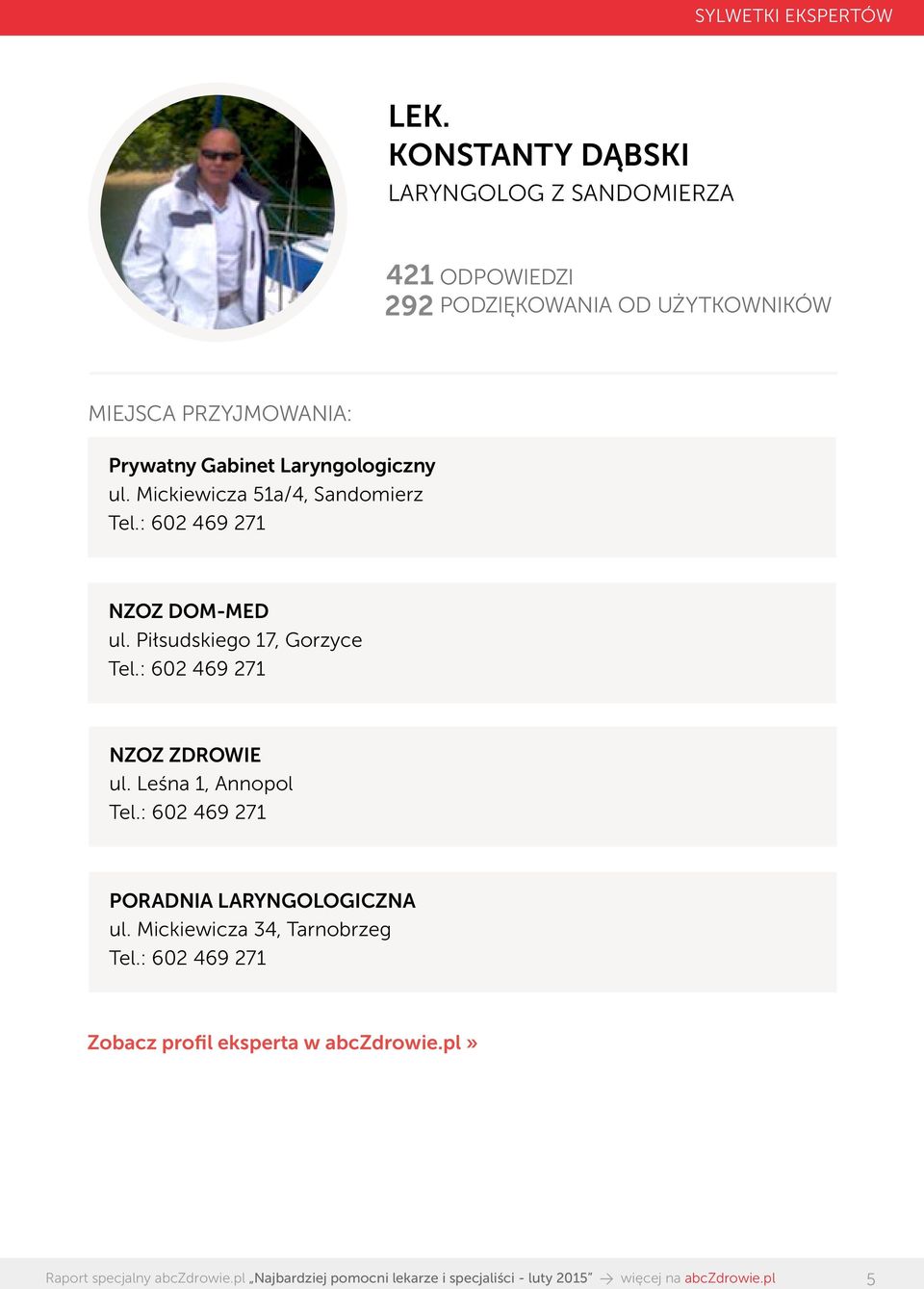 : 602 469 271 NZOZ DOM-MED ul. Piłsudskiego 17, Gorzyce Tel.: 602 469 271 NZOZ ZDROWIE ul.