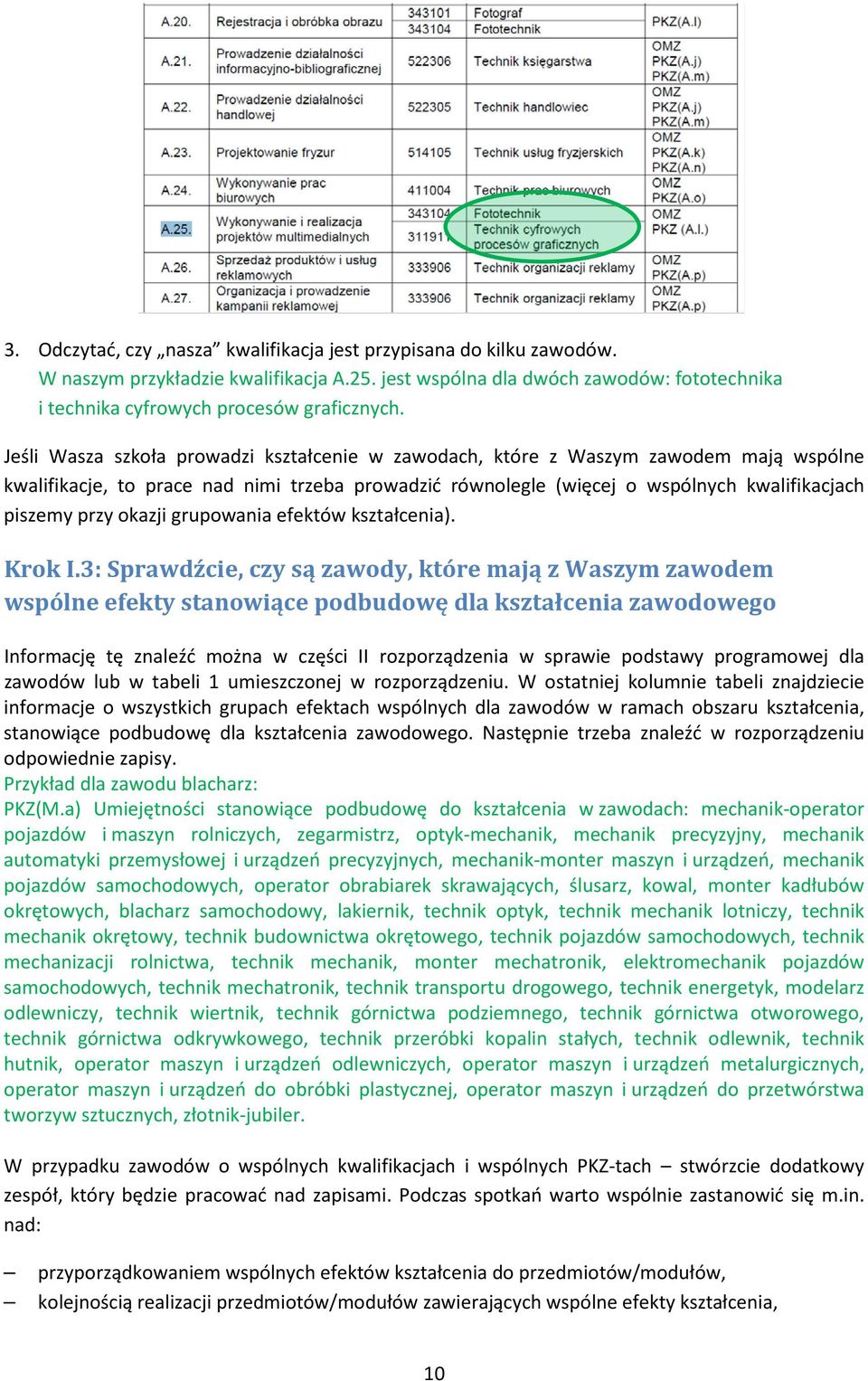 okazji grupowania efektów kształcenia). Krok I.