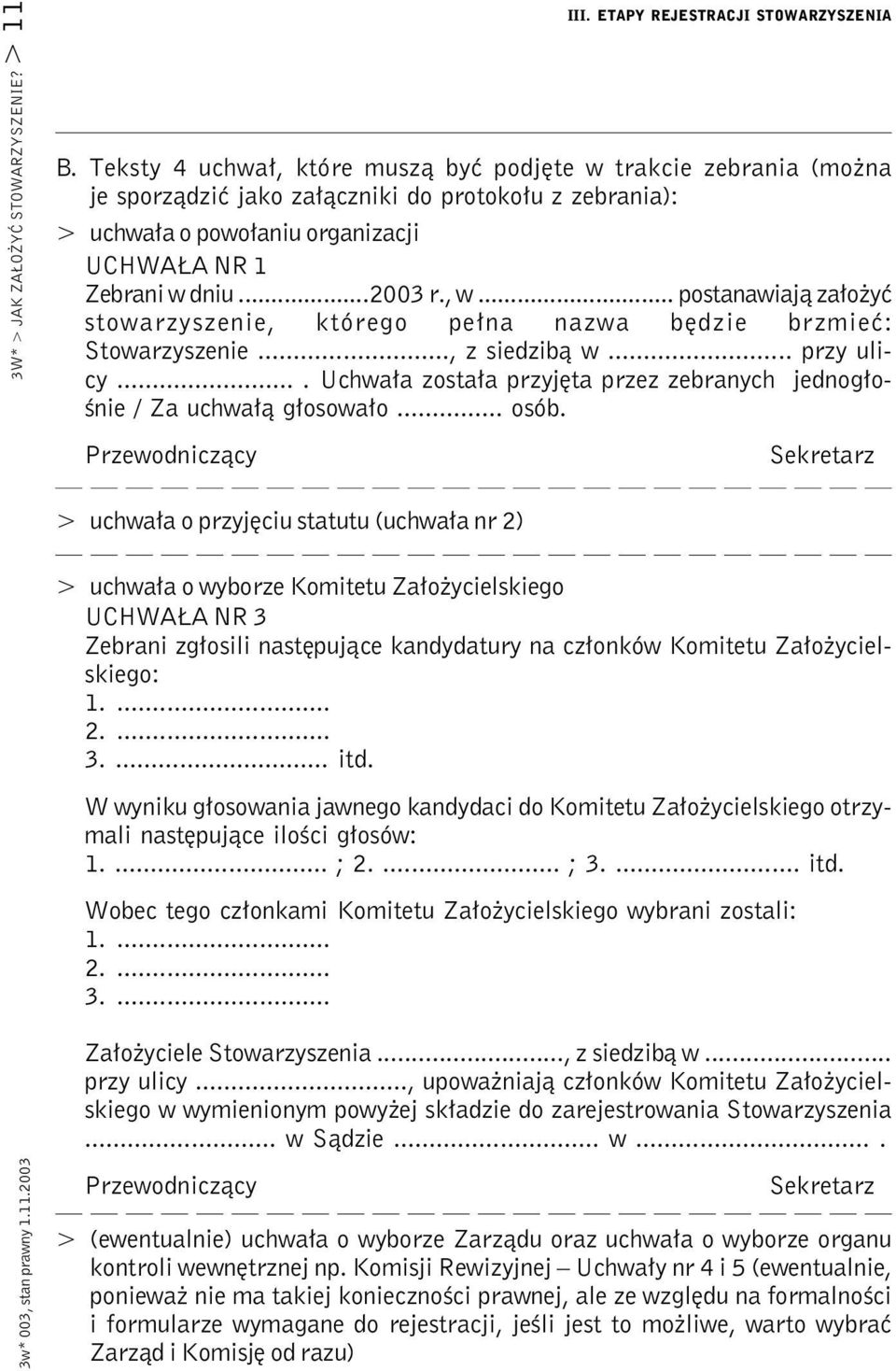 .. postanawiają założyć stowarzyszenie, którego pełna nazwa będzie brzmieć: Stowarzyszenie..., z siedzibą w... przy ulicy.... Uchwała została przyjęta przez zebranych jednogłośnie / Za uchwałą głosowało.