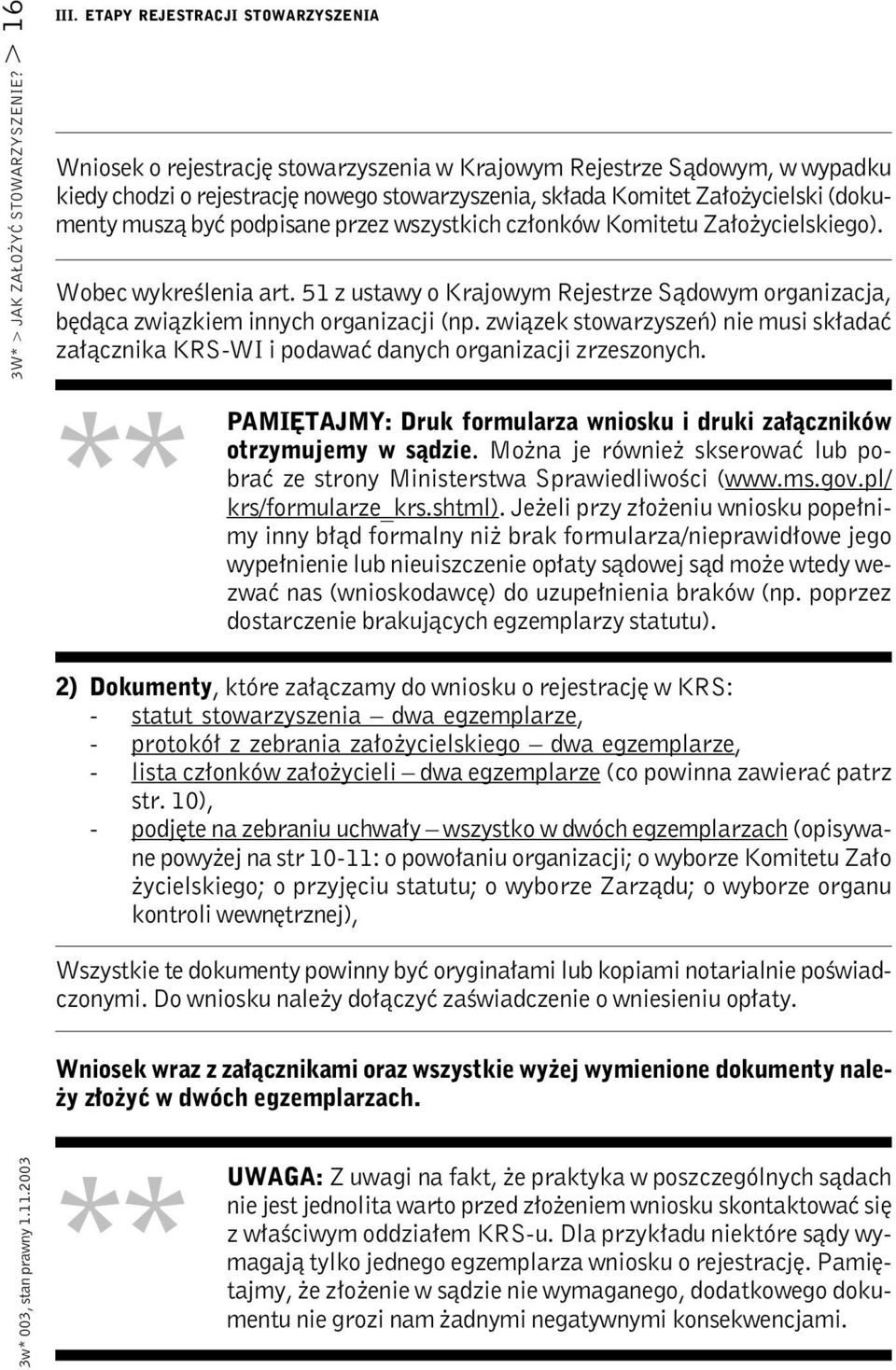 muszą być podpisane przez wszystkich członków Komitetu Założycielskiego). Wobec wykreślenia art. 51 z ustawy o Krajowym Rejestrze Sądowym organizacja, będąca związkiem innych organizacji (np.