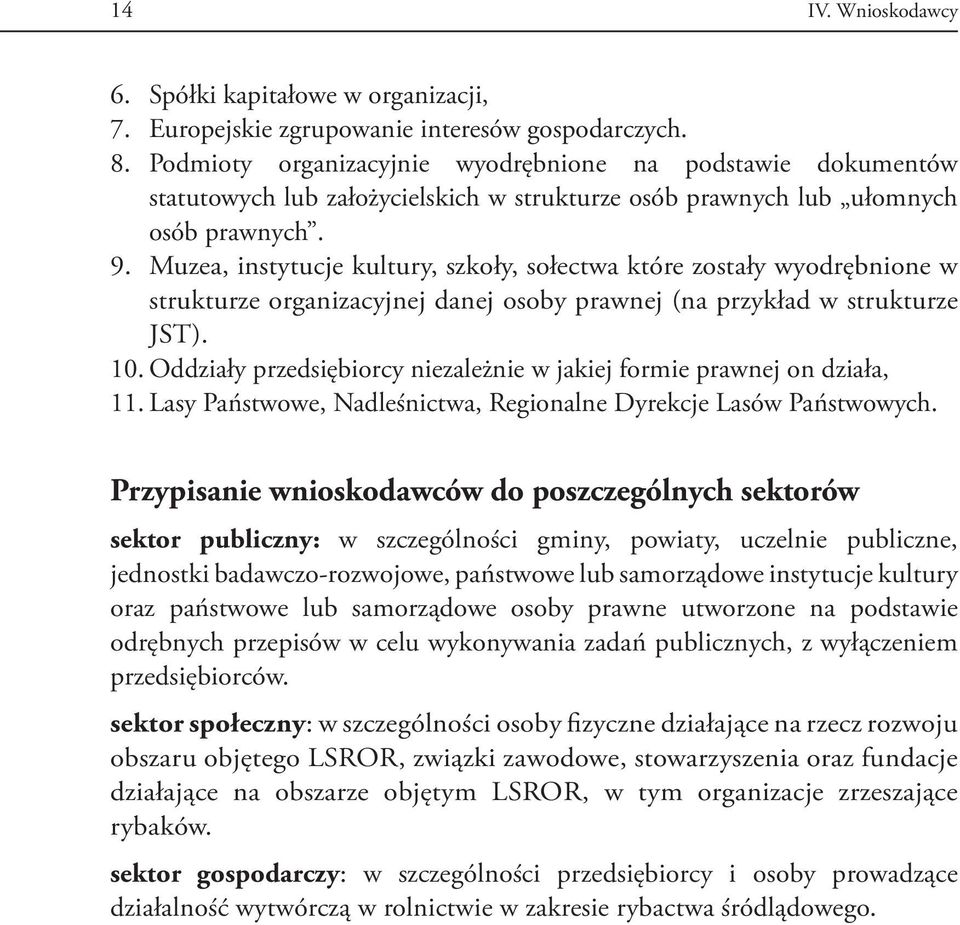 Muzea, instytucje kultury, szkoły, sołectwa które zostały wyodrębnione w strukturze organizacyjnej danej osoby prawnej (na przykład w strukturze JST). 10.