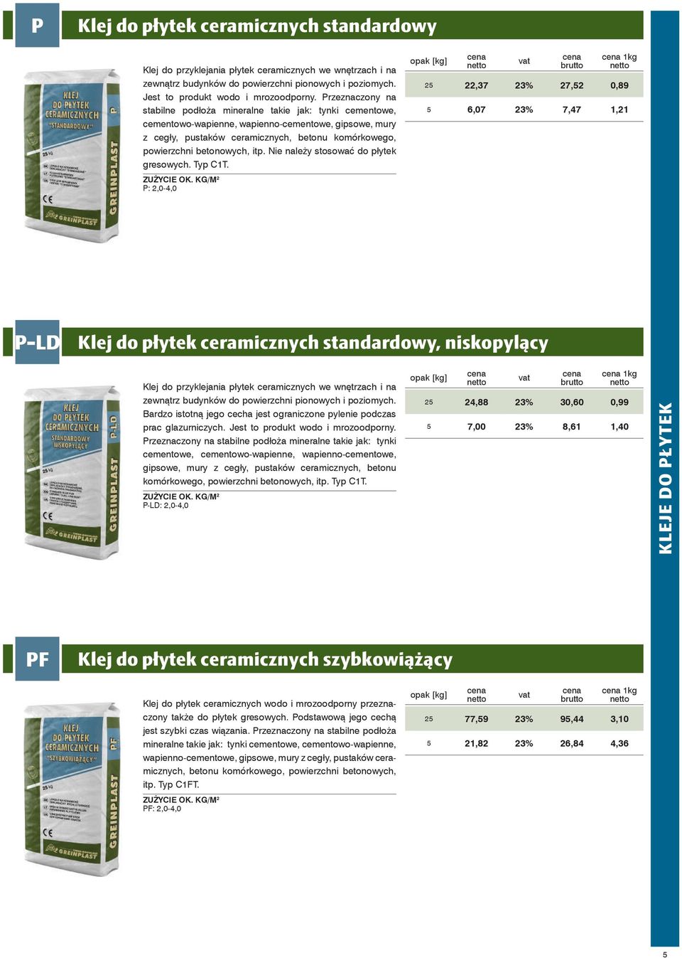 betonowych, itp. Nie należy stosować do płytek gresowych. Typ CT.