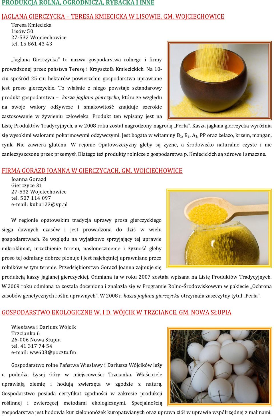 Na 10- ciu spośród 25-ciu hektarów powierzchni gospodarstwa uprawiane jest proso gierczyckie.