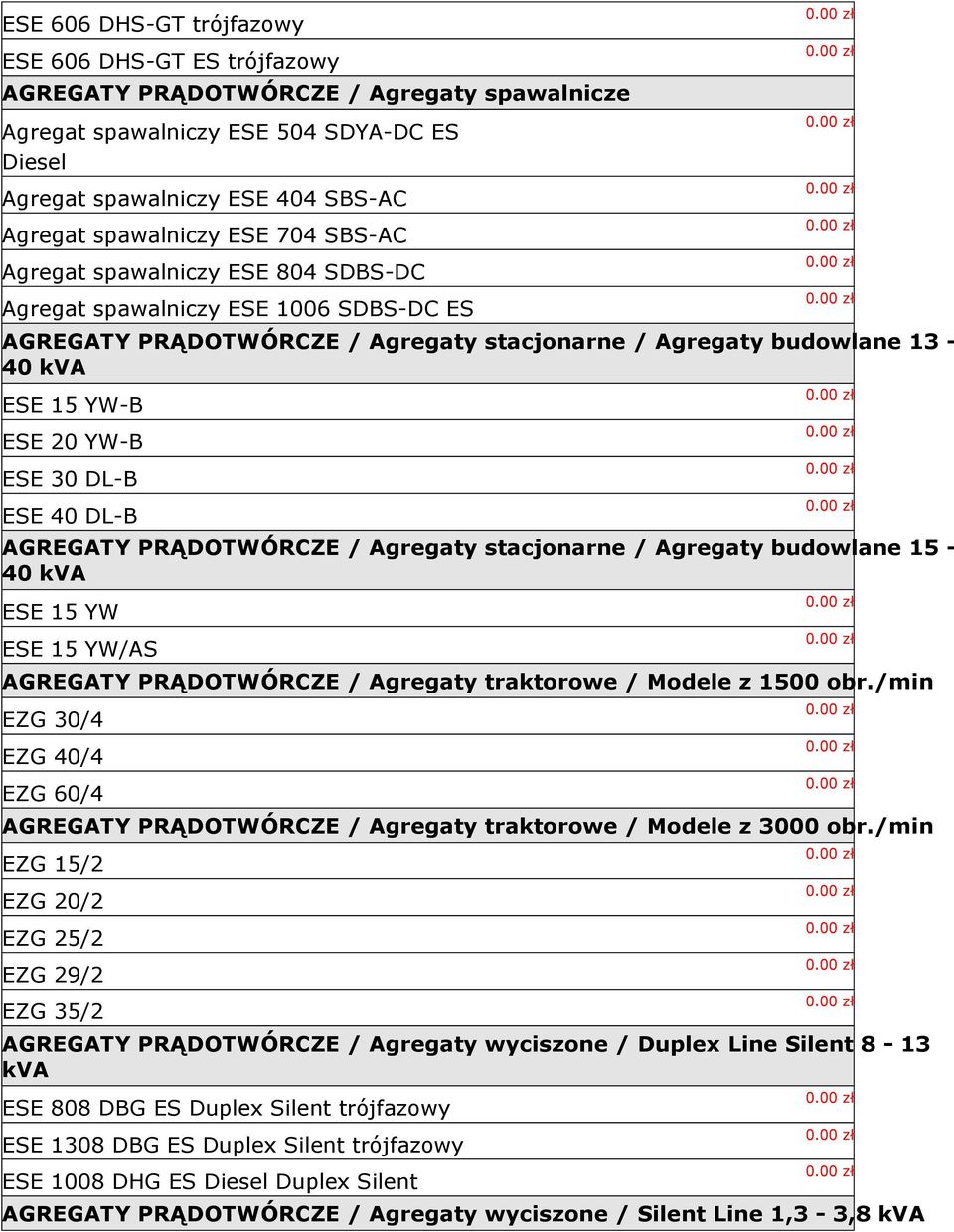 YW-B ESE 30 DL-B ESE 40 DL-B AGREGATY PRĄDOTWÓRCZE / Agregaty stacjonarne / Agregaty budowlane 15-40 kva ESE 15 YW ESE 15 YW/AS AGREGATY PRĄDOTWÓRCZE / Agregaty traktorowe / Modele z 1500 obr.