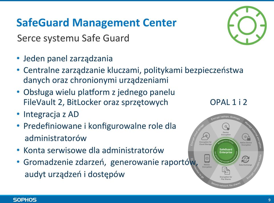 FileVault 2, BitLocker oraz sprzętowych systemów OPAL 1 i 2 Integracja z AD Predefiniowane i konfigurowalne role