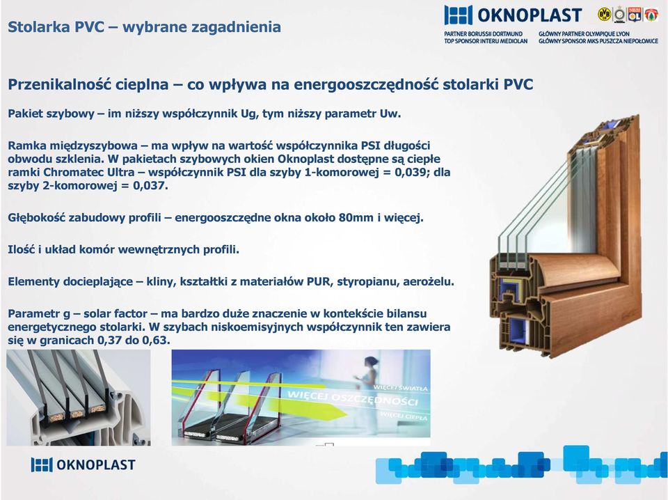 W pakietach szybowych okien Oknoplastdostępne są ciepłe ramki ChromatecUltra współczynnik PSI dla szyby 1-komorowej = 0,039; dla szyby 2-komorowej = 0,037.