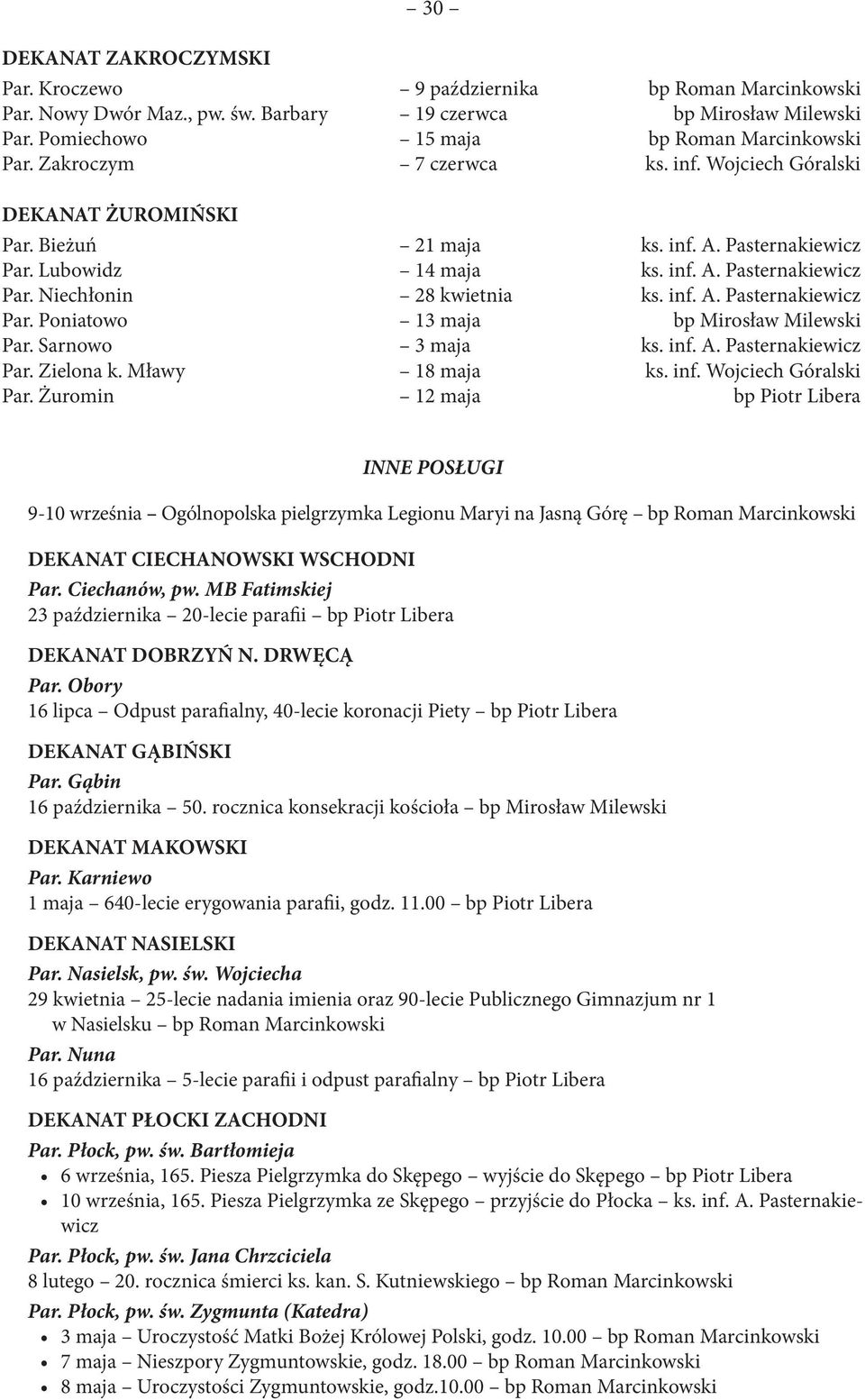 Sarnowo 3 maja ks. inf. A. Pasternakiewicz Par. Zielona k. Mławy 18 maja ks. inf. Wojciech Góralski Par.