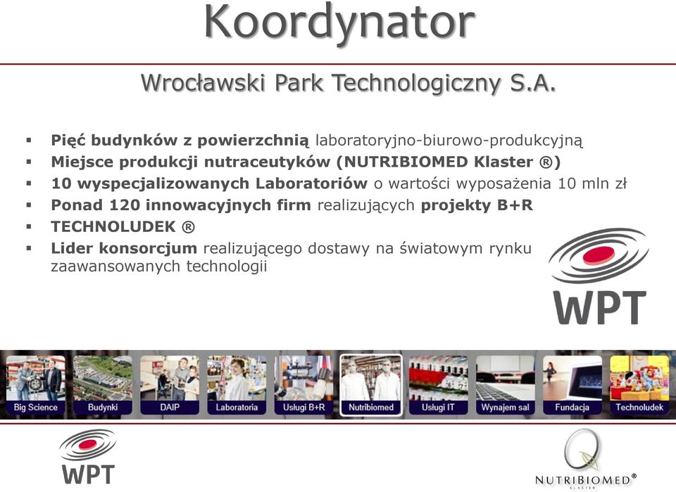 (NUTRIBIOMED Klaster ) 10 wyspecjalizowanych Laboratoriów o wartości wyposażenia 10 mln zł Ponad