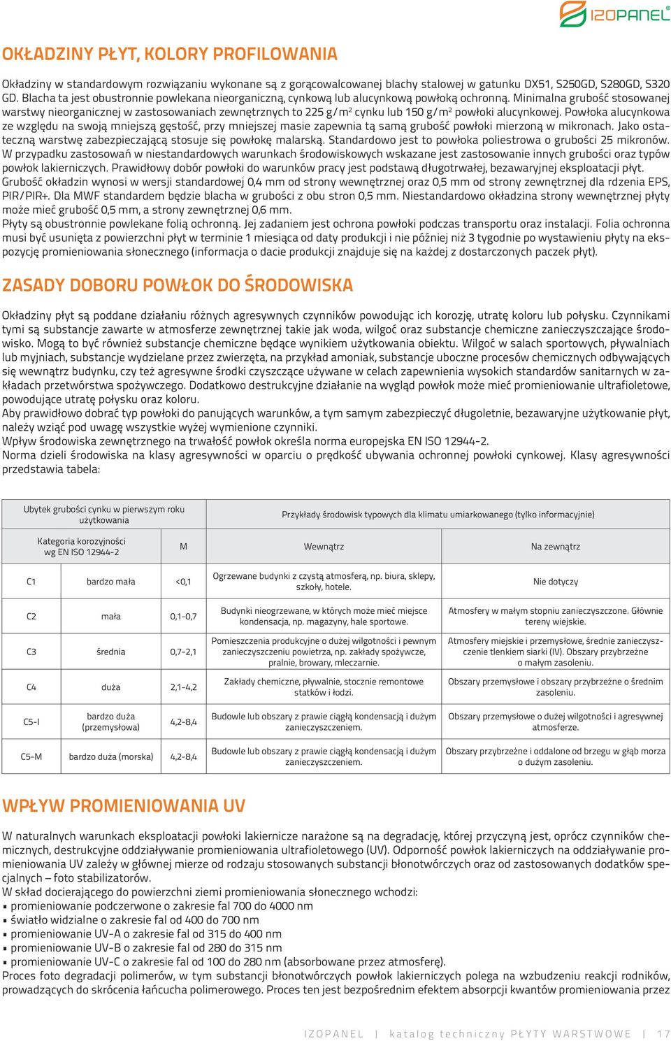 Minimalna grubość stosowanej warstwy nieorganicznej w zastosowaniach zewnętrznych to 225 g/m 2 cynku lub 150 g/m 2 powłoki alucynkowej.