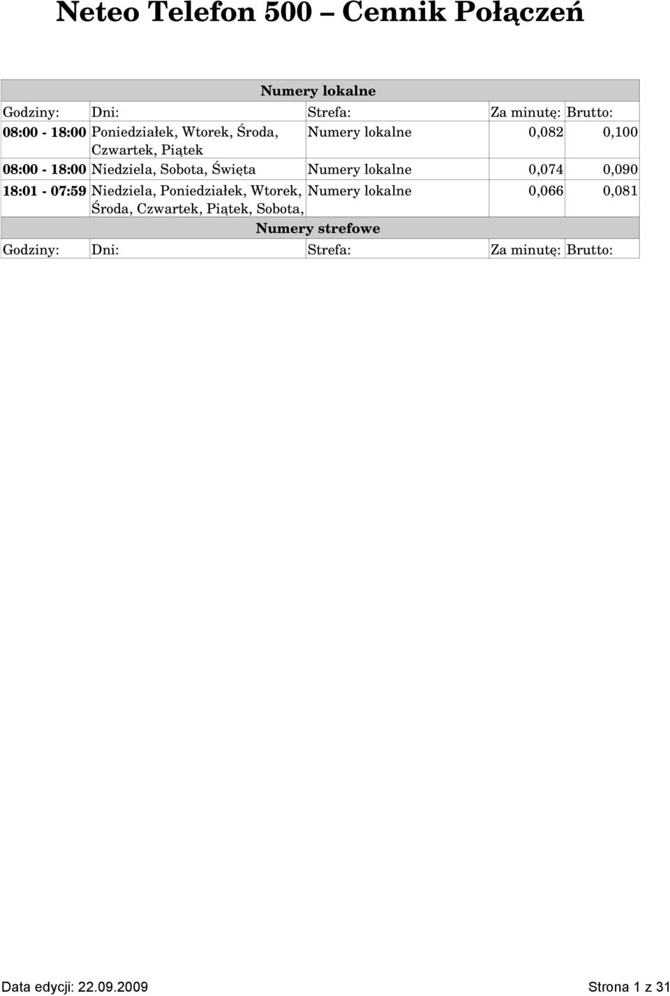 Niedziela, Sobota, Numery lokalne 0,074 0,090 18:01 07:59 Niedziela, Poniedziałek, Wtorek, Numery