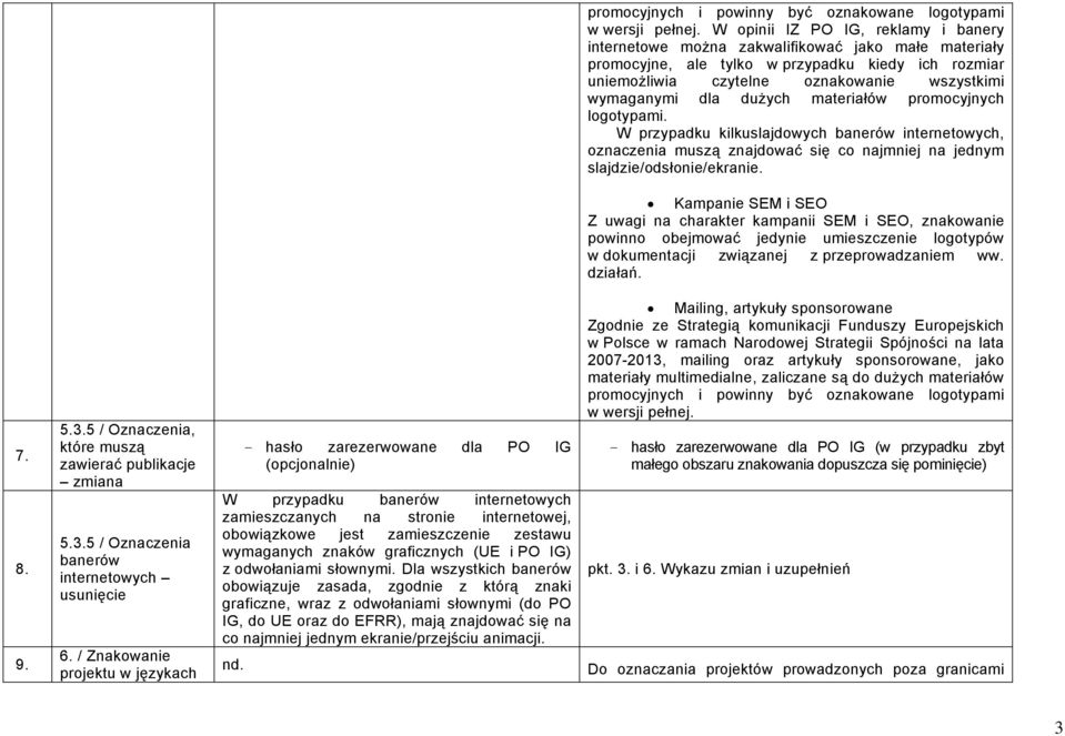 dla dużych materiałów promocyjnych logotypami. W przypadku kilkuslajdowych banerów internetowych, oznaczenia muszą znajdować się co najmniej na jednym slajdzie/odsłonie/ekranie.