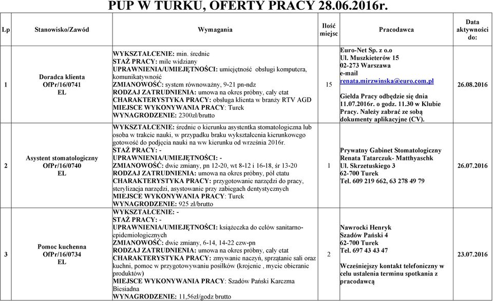 AGD WY AGRODZE IE: 00zł/brutto WYKSZTAŁCE IE: średnie o kierunku asystentka stomatologiczna lub osoba w trakcie nauki, w przypadku braku wykształcenia kierunkowego gotowość do podjęcia nauki na ww