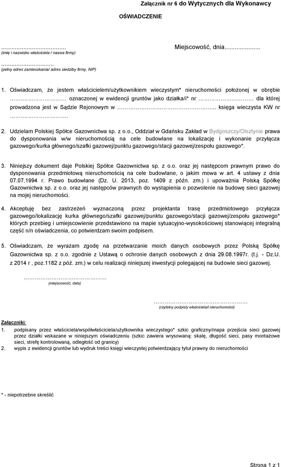 .. księga wieczysta KW nr.. 2. Udzielam Pol