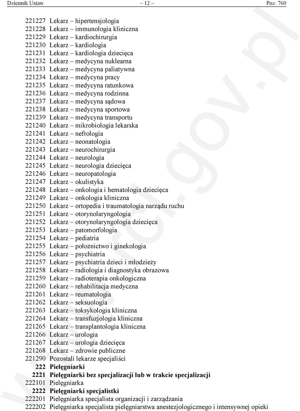 221233 Lekarz medycyna paliatywna 221234 Lekarz medycyna pracy 221235 Lekarz medycyna ratunkowa 221236 Lekarz medycyna rodzinna 221237 Lekarz medycyna sądowa 221238 Lekarz medycyna sportowa 221239