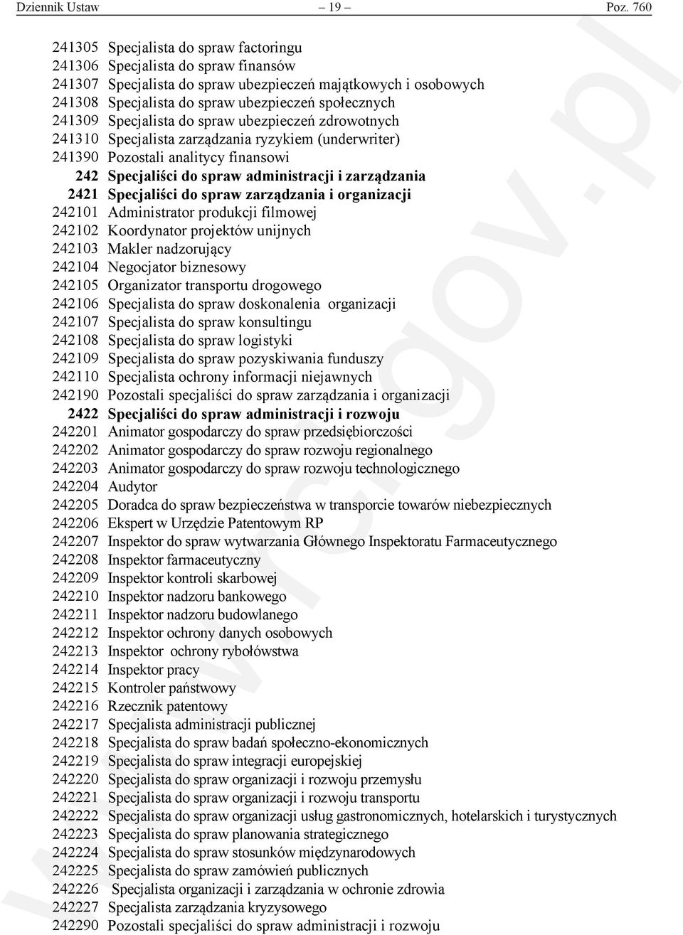 241309 Specjalista do spraw ubezpieczeń zdrowotnych 241310 Specjalista zarządzania ryzykiem (underwriter) 241390 Pozostali analitycy finansowi 242 Specjaliści do spraw administracji i zarządzania