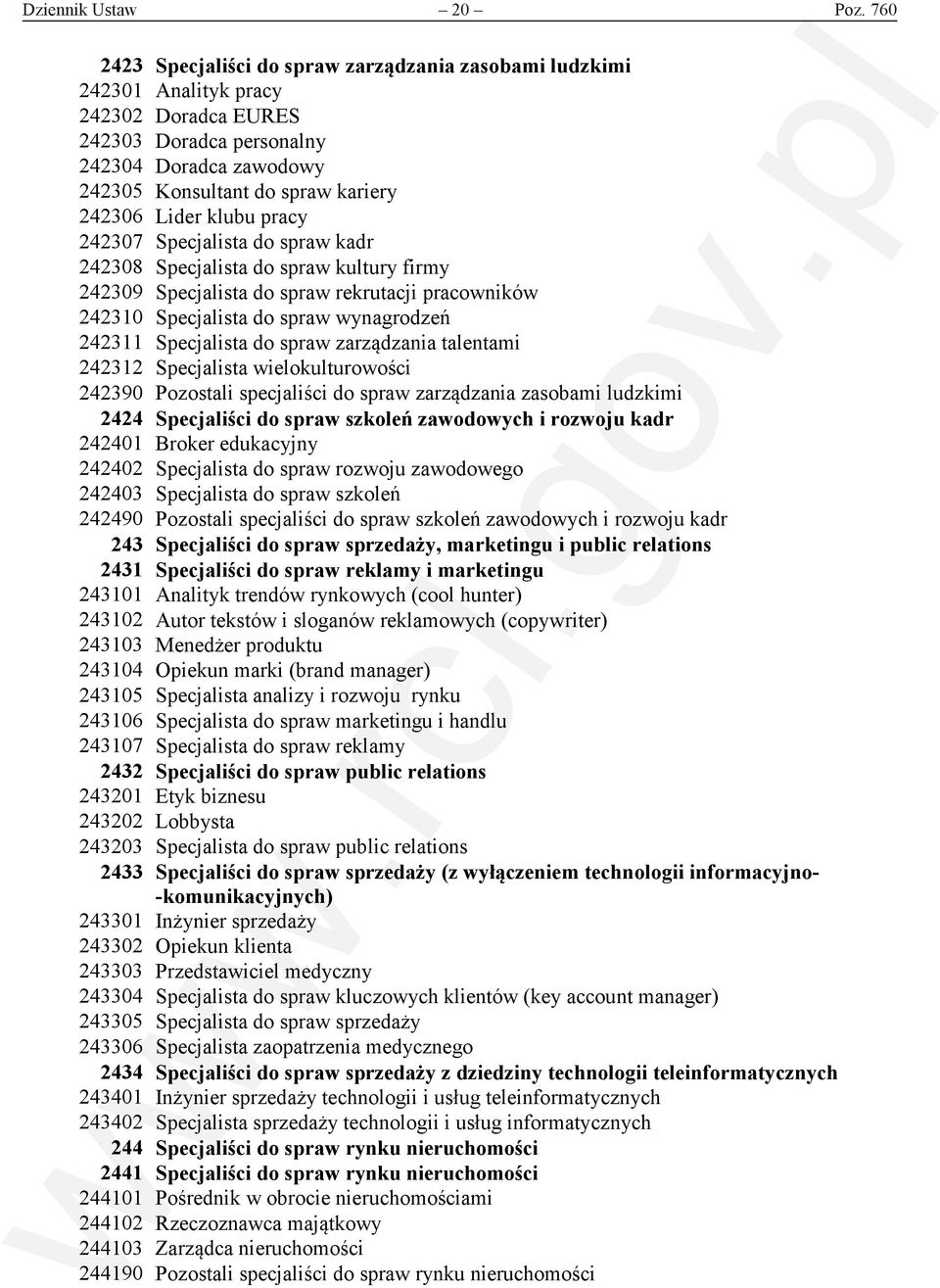 Lider klubu pracy 242307 Specjalista do spraw kadr 242308 Specjalista do spraw kultury firmy 242309 Specjalista do spraw rekrutacji pracowników 242310 Specjalista do spraw wynagrodzeń 242311