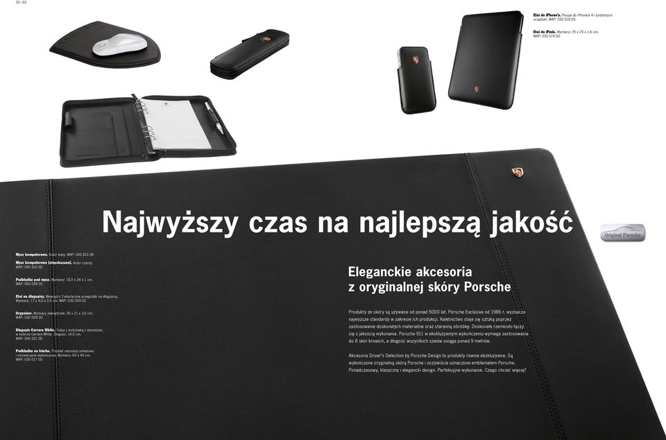 Wewnątrz 2 elastyczne przegródki na długopisy. Wymiary: 17 x 4,5 x 2,5 cm. WAP: 030 009 0C Organizer. Wymiary zewnętrzne: 26 x 21 x 3,5 cm. WAP: 030 008 0C Długopis Carrara White.