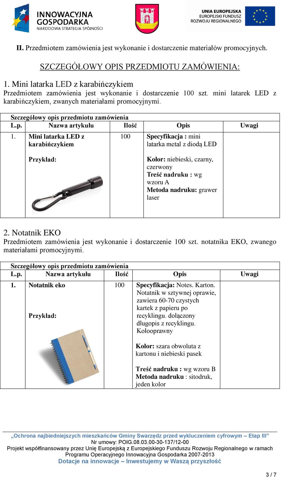 0 szt. mini latarek LED z karabińczykiem, zwanych materiałami promocyjnymi. 1.