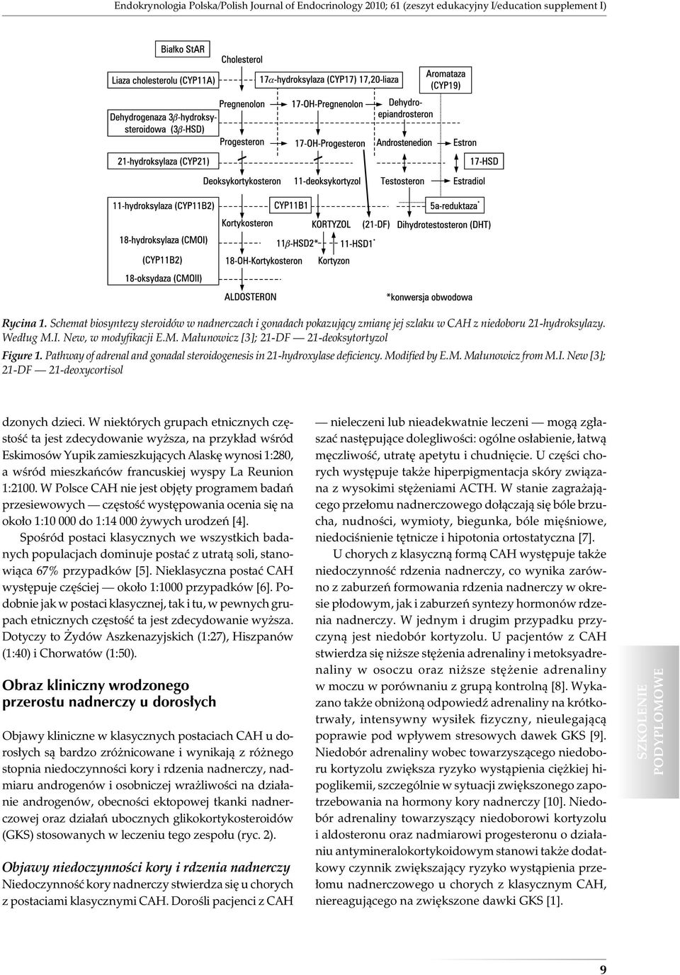 Pathway of adrenal and gonadal steroidogenesis in 21-hydroxylase deficiency. Modified by E.M. Małunowicz from M.I. New [3]; 21-DF 21-deoxycortisol dzonych dzieci.