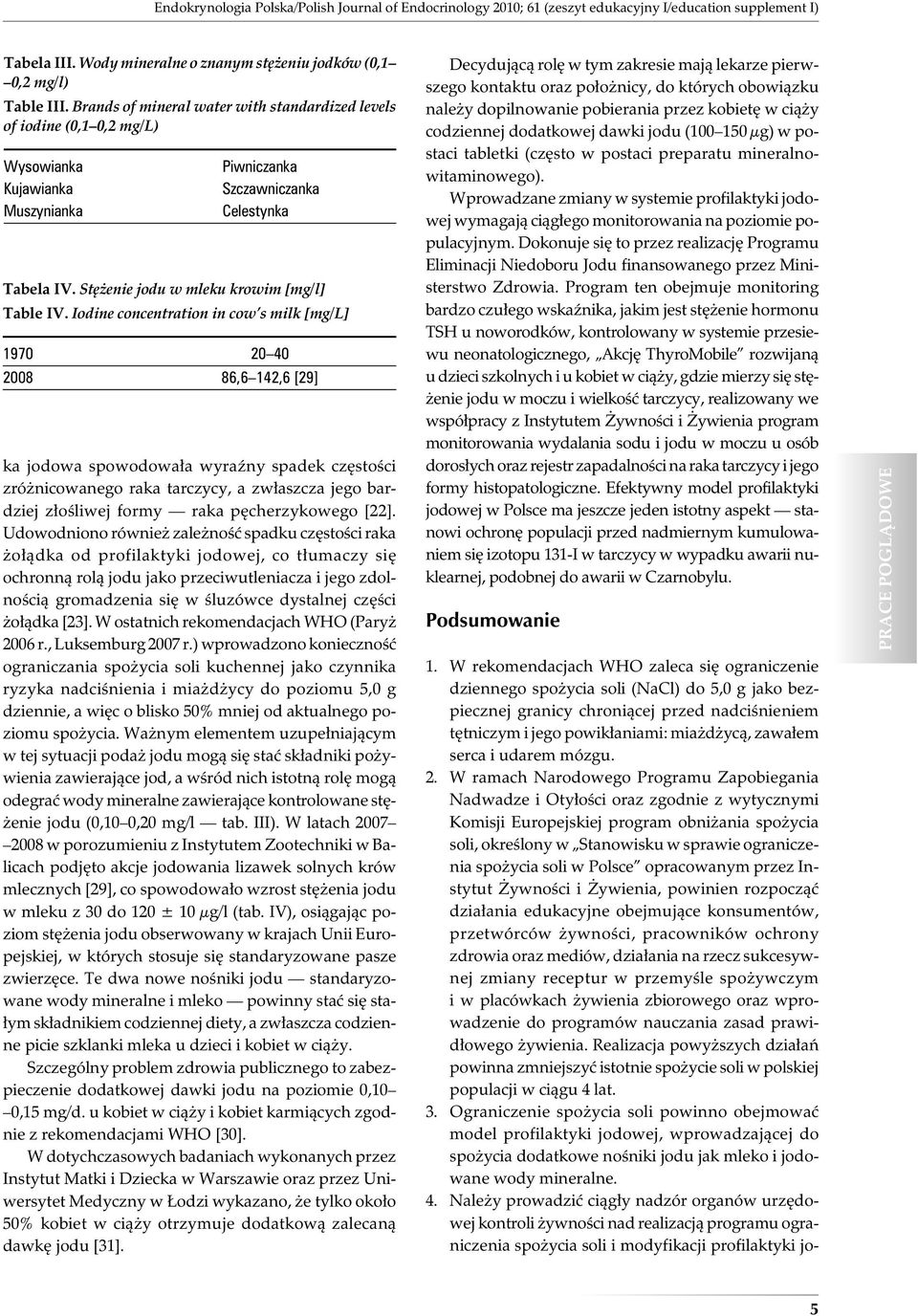 Stężenie jodu w mleku krowim [mg/l] Table IV.