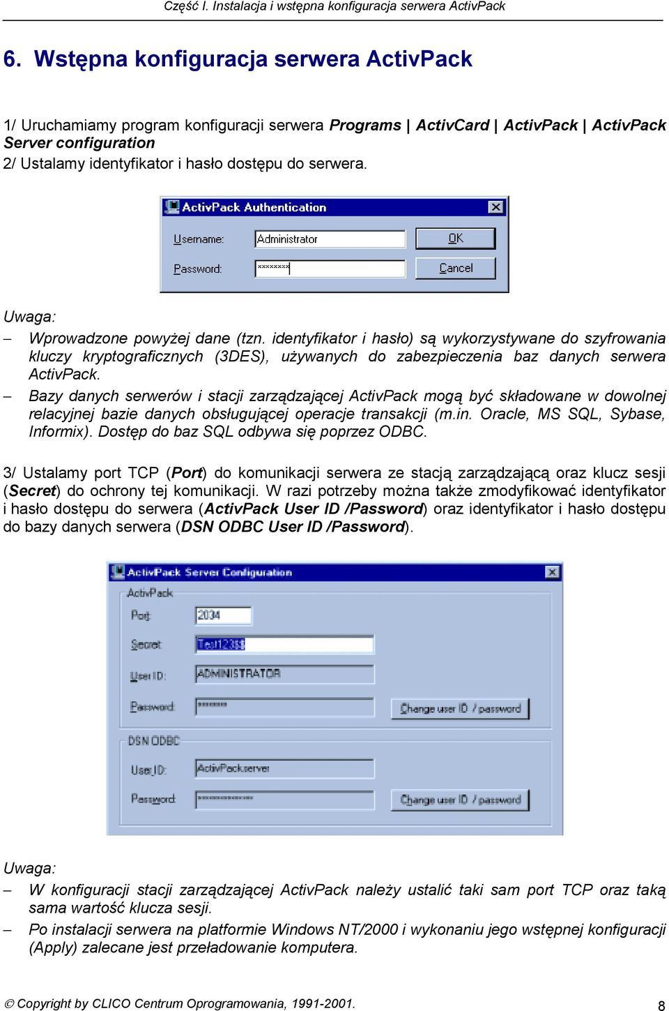 Bazy danych serwerów i stacji zarządzającej ActivPack mogą być składowane w dowolnej relacyjnej bazie danych obsługującej operacje transakcji (m.in. Oracle, MS SQL, Sybase, Informix).