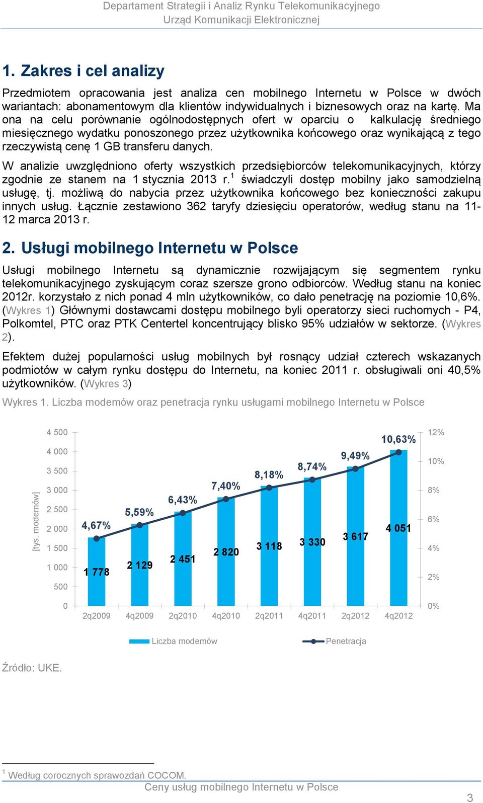 danych. W analizie uwzględniono oferty wszystkich przedsiębiorców telekomunikacyjnych, którzy zgodnie ze stanem na 1 stycznia 213 r. 1 świadczyli dostęp mobilny jako samodzielną usługę, tj.