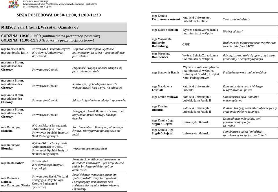 Bihun, Olszowy mgr Anna Bihun, Olszowy mgr Anna Bihun, Olszowy Błońska Uniwersytet Przyrodniczy we Wrocławiu, Uniwersytet Wrocławski, Wspieranie rozwoju umiejętności matematycznych dzieci