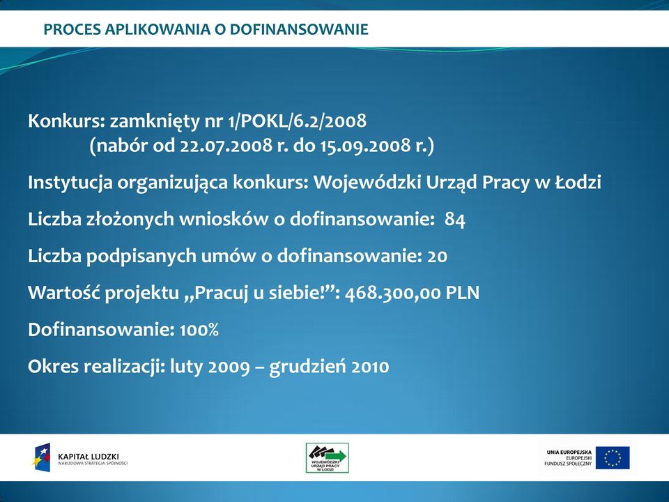 ) Instytucja organizująca konkurs: Wojewódzki Urząd Pracy w Łodzi Liczba złożonych wniosków o