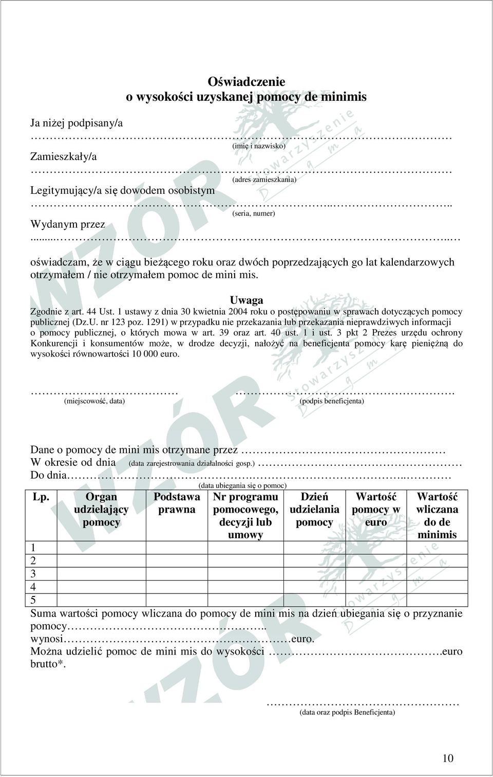 1 ustawy z dnia 30 kwietnia 2004 roku o postępowaniu w sprawach dotyczących pomocy publicznej (Dz.U. nr 123 poz.