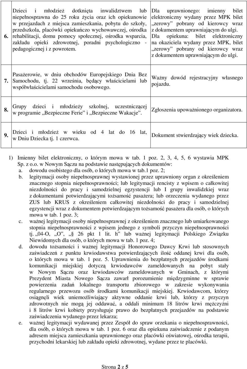 Dla uprawnionego: imienny bilet elektroniczny wydany przez MPK bilet Dla opiekuna: bilet elektroniczny na okaziciela wydany przez MPK, bilet 7.