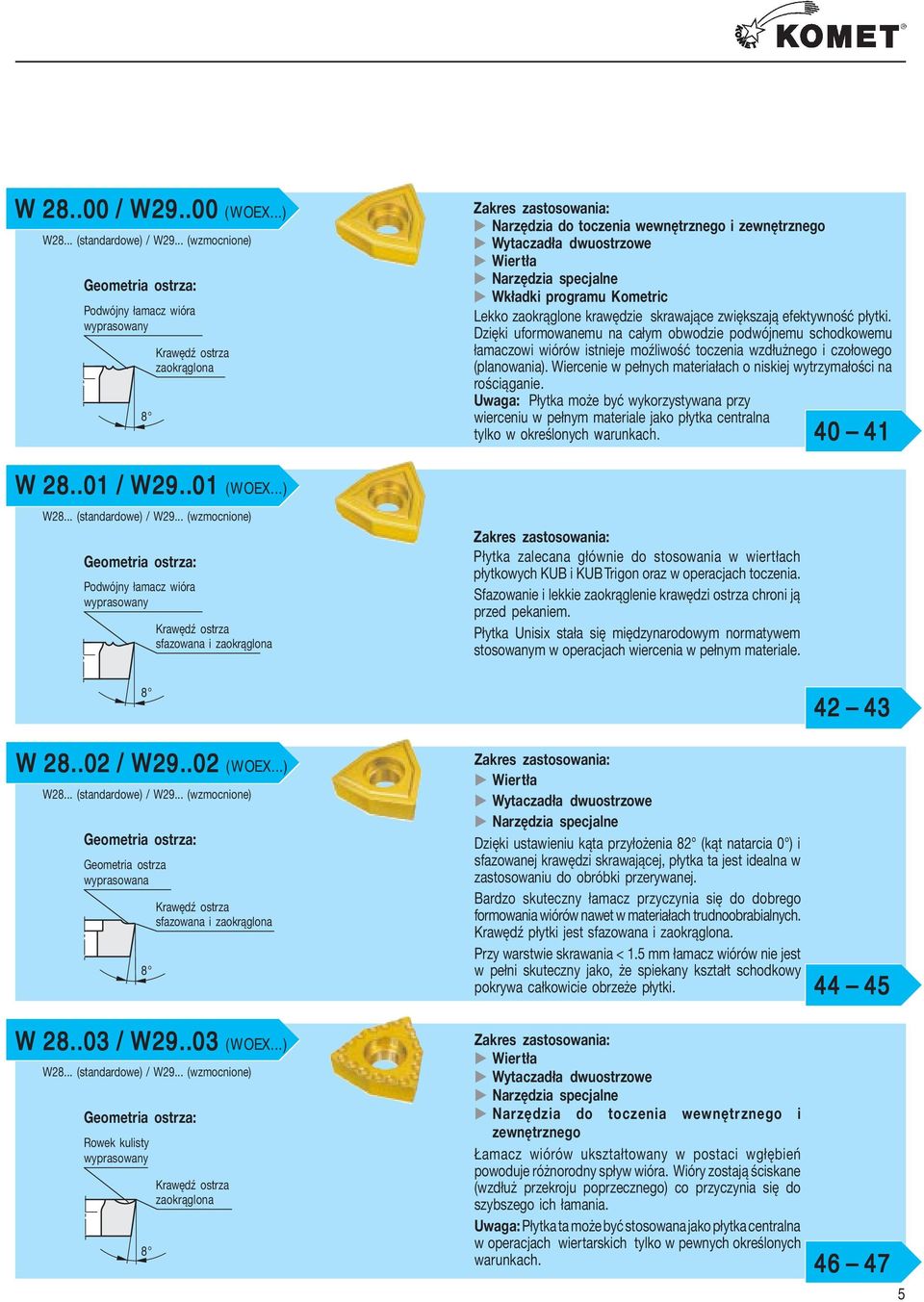 .. (wzmocnione) Geometia otza: Podwójny łamacz wióa wypaowany Kawędź otza azowana i zaokągona Zake zatoowania: Nazędzia do toczenia wewnętznego i zewnętznego Wytaczadła dwuotzowe Wietła Nazędzia