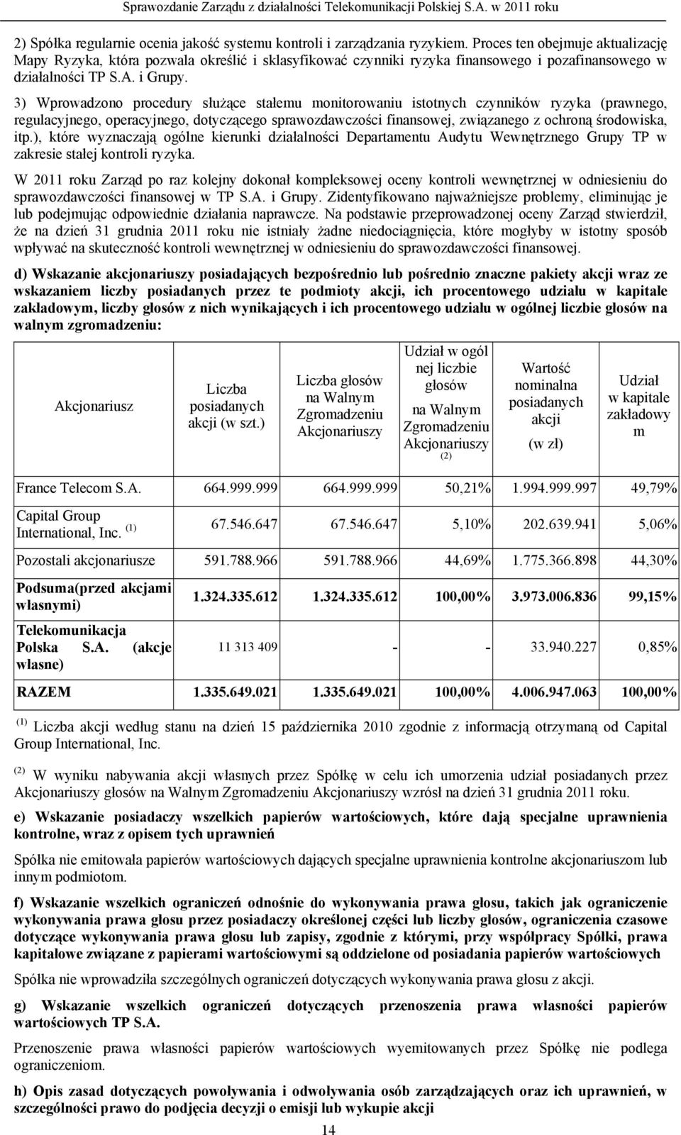 3) Wprowadzono procedury służące stałemu monitorowaniu istotnych czynników ryzyka (prawnego, regulacyjnego, operacyjnego, dotyczącego sprawozdawczości finansowej, związanego z ochroną środowiska, itp.