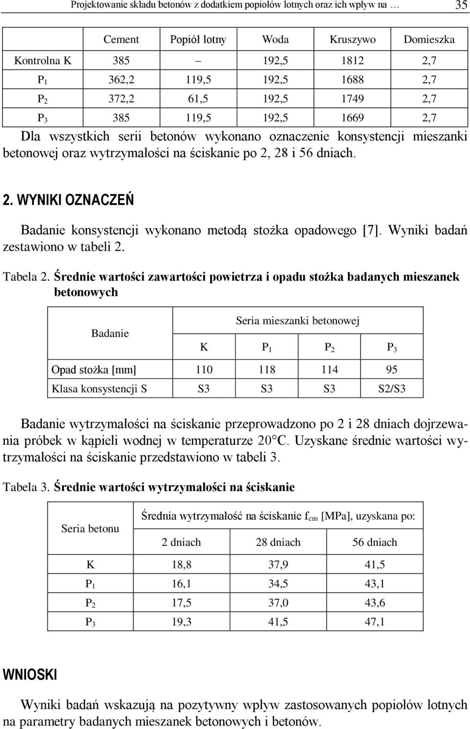 Wyniki badań zestawiono w tabeli 2. Tabela 2.