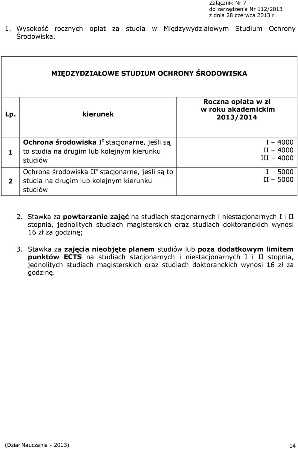studia na drugim lub kolejnym kierunku I 4000 II 4000 III 4000 I 5000 II 5000 2.