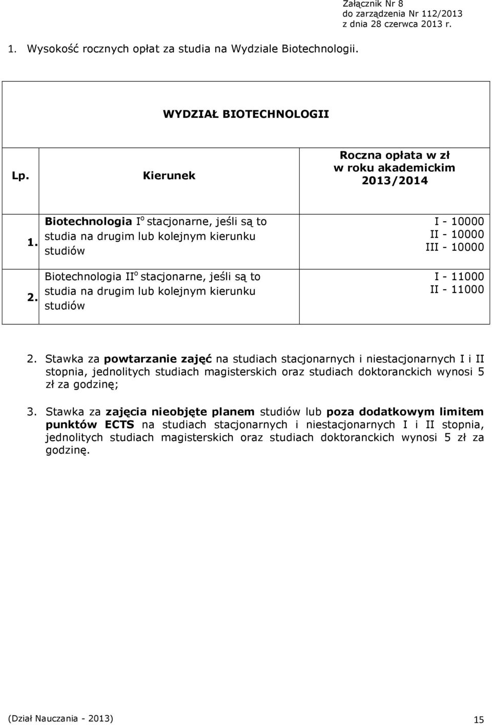Biotechnologia I o stacjonarne, jeśli są to studia na drugim lub kolejnym kierunku Biotechnologia II o stacjonarne, jeśli są to studia na drugim lub kolejnym kierunku I - 10000 II - 10000 III - 10000