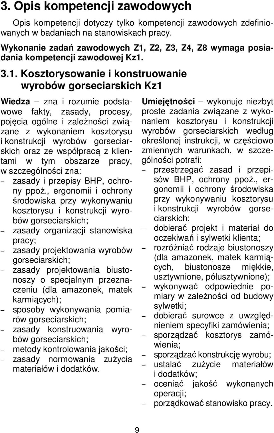 Z2, Z3, Z4, Z8 wymaga posiadania kompetencji zawodowej Kz1.