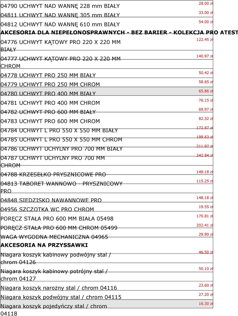 UCHWYT PRO 250 MM CHROM 04780 UCHWYT PRO 400 MM BIAŁY 04781 UCHWYT PRO 400 MM CHROM 04782 UCHWYT PRO 600 MM BIAŁY 04783 UCHWYT PRO 600 MM CHROM 04784 UCHWYT L PRO 550 X 550 MM BIAŁY 04785 UCHWYT L