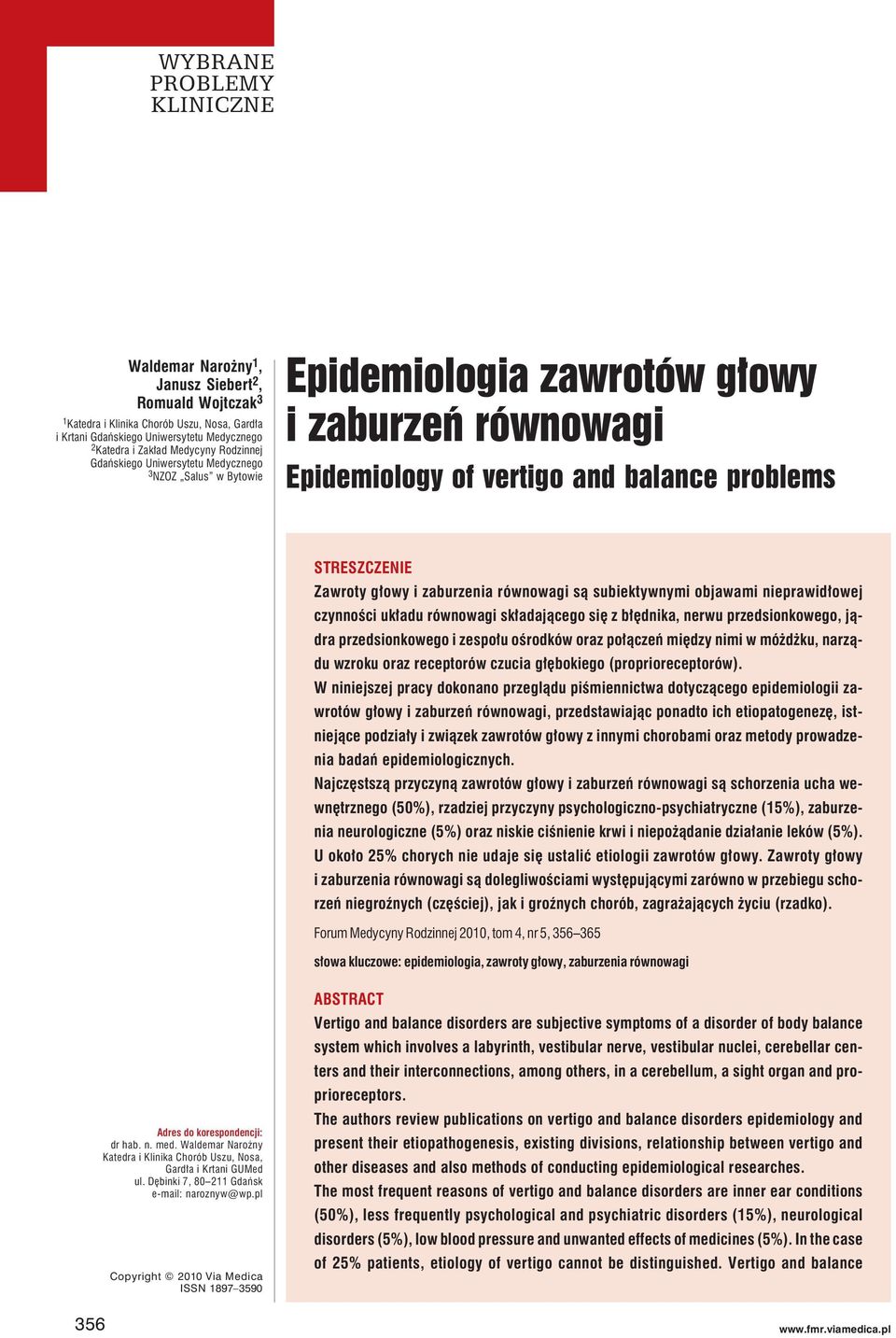 Epidemiologia zawrotów głowy i zaburzeń równowagi - PDF Darmowe pobieranie
