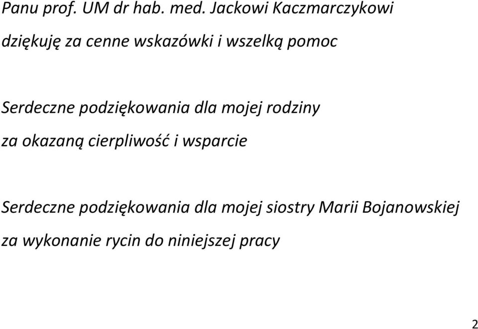 Serdeczne podziękowania dla mojej rodziny za okazaną cierpliwość i