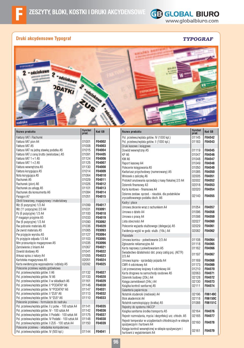 Rachunek (pion) A6 01026 04012 Rachunek za usługę A5 01101 04013 Rachunek dla konsumenta A6 01084 04014 Paragon A7 01051 04015 Obrót towarowy, magazynowy i materiałowy Wz (6 pozycyjne) 1/3 A4 01099