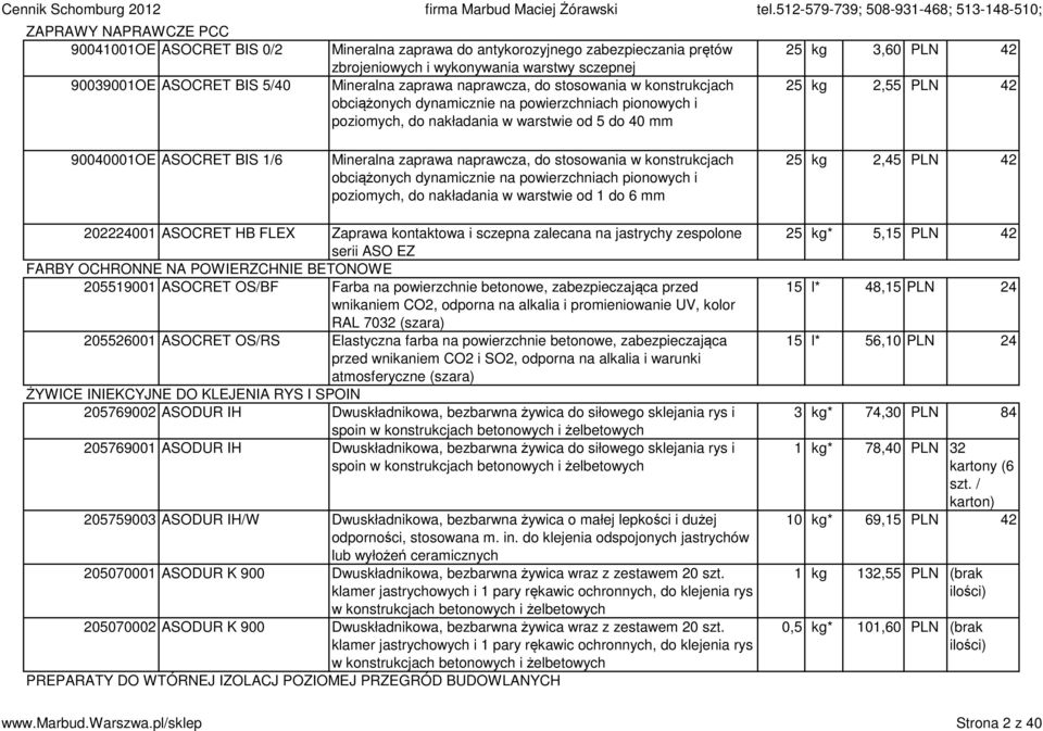 BIS 1/6 Mineralna zaprawa naprawcza, do stosowania w konstrukcjach obciążonych dynamicznie na powierzchniach pionowych i poziomych, do nakładania w warstwie od 1 do 6 mm 25 kg 2,45 PLN 42 202224001