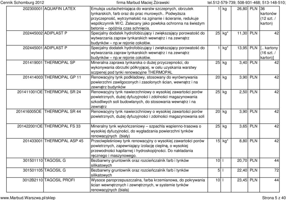 202445002 ADIPLAST P Specjalny dodatek hydrofobizujący i zwiększający porowatość do wytwarzania zapraw tynkarskich wewnątrz i na zewnątrz budynków np.w rejonie cokołów.