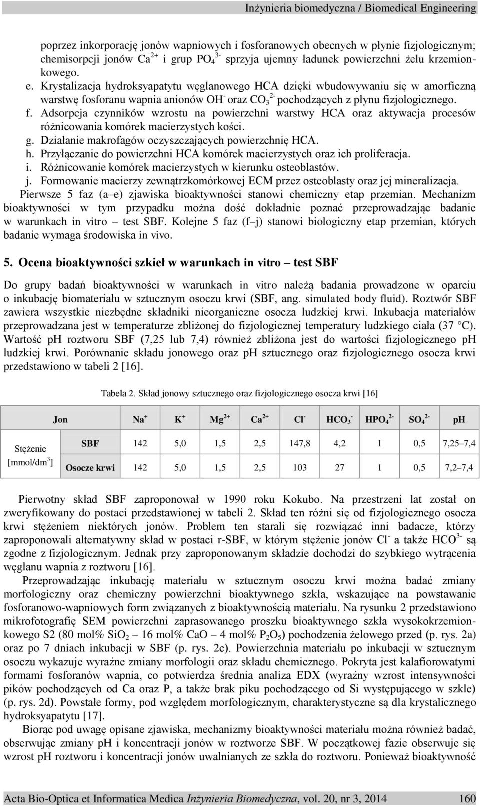 sforanu wapnia anionów OH - oraz CO 3 2- pochodzących z płynu fizjologicznego. f. Adsorpcja czynników wzrostu na powierzchni warstwy HCA oraz aktywacja procesów różnicowania komórek macierzystych kości.