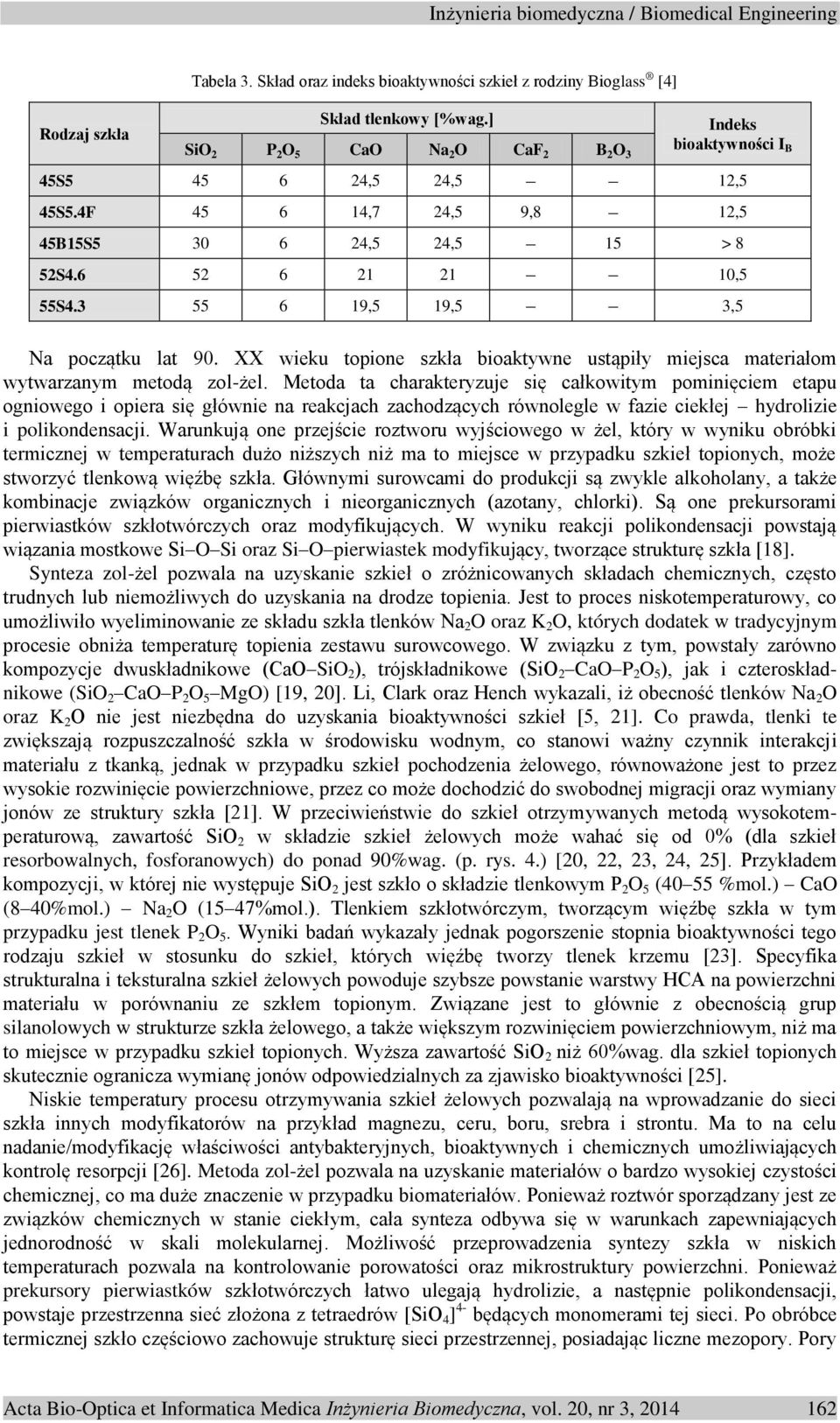 3 55 6 19,5 19,5 3,5 Na początku lat 90. XX wieku topione szkła bioaktywne ustąpiły miejsca materiałom wytwarzanym metodą zol-żel.