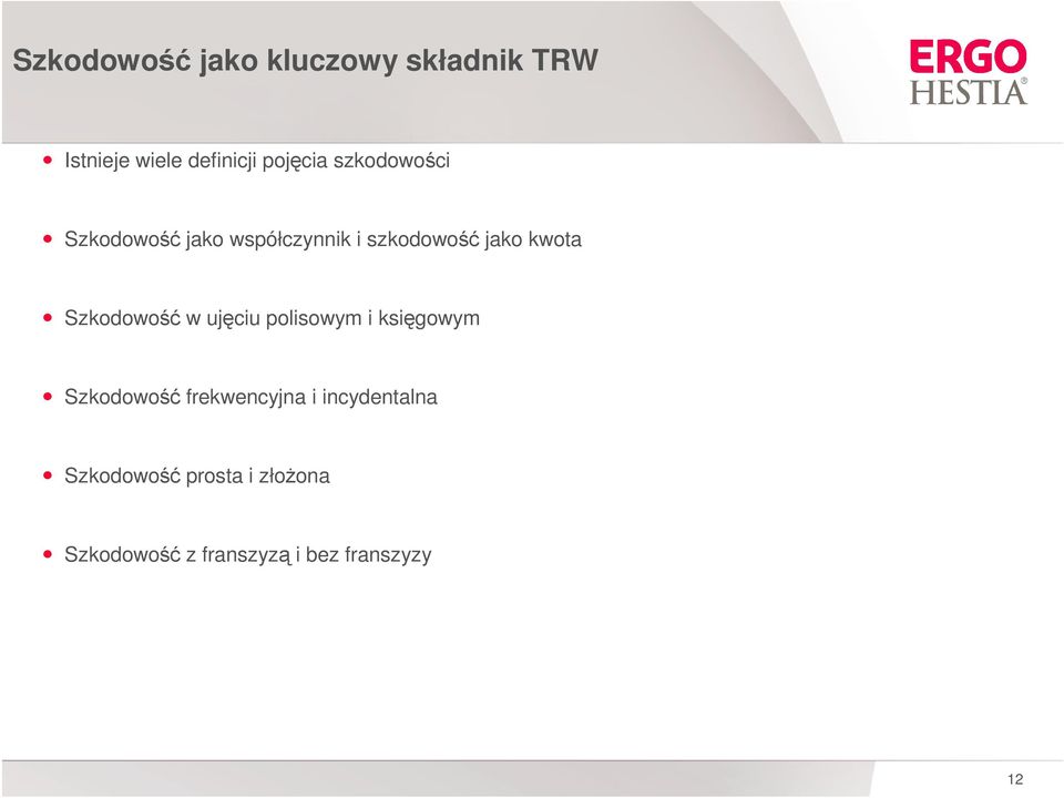 Szkodowość w ujęciu polisowym i księgowym Szkodowość frekwencyjna i