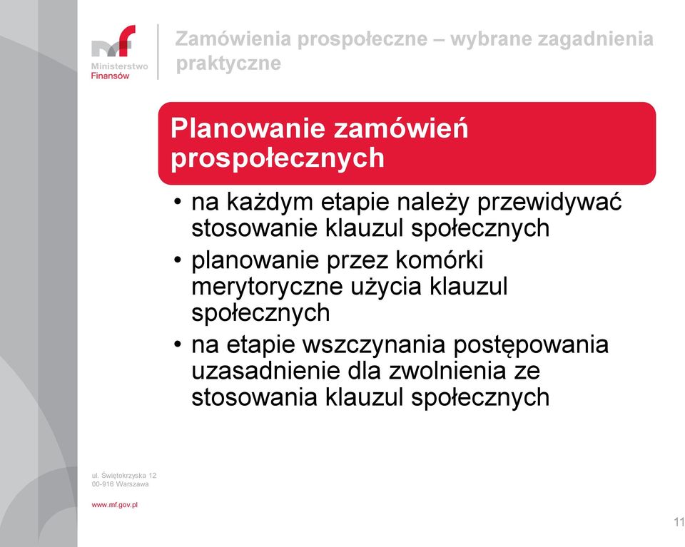 społecznych planowanie przez komórki merytoryczne użycia klauzul społecznych na