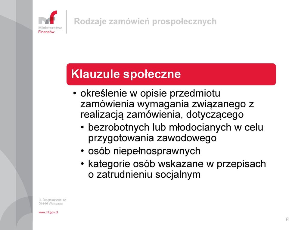 dotyczącego bezrobotnych lub młodocianych w celu przygotowania zawodowego