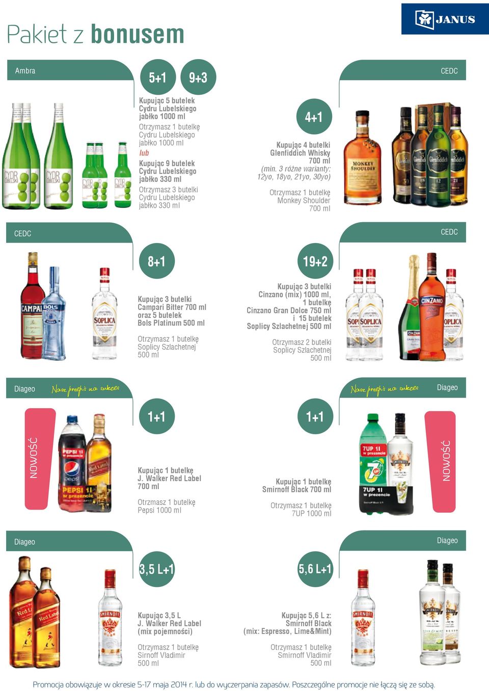 3 różne warianty: 12yo, 18yo, 21yo, 30yo) Monkey Shoulder CEDC CEDC 8+1 Kupując 3 butelki Campari Bitter oraz 5 butelek Bols Platinum Soplicy Szlachetnej 19+2 Kupując 3 butelki Cinzano (mix) 1000 ml,